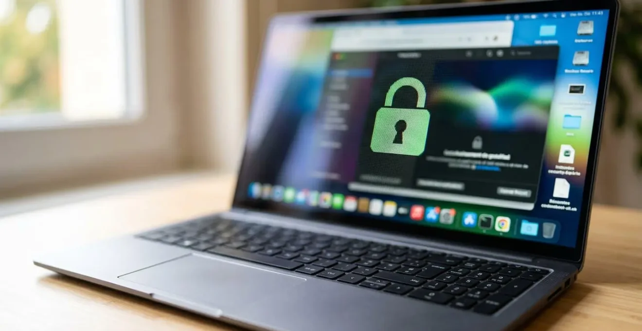 Gros plan sur un symbole de cadenas numérique affiché sur un écran d'ordinateur avec un arrière-plan flouté